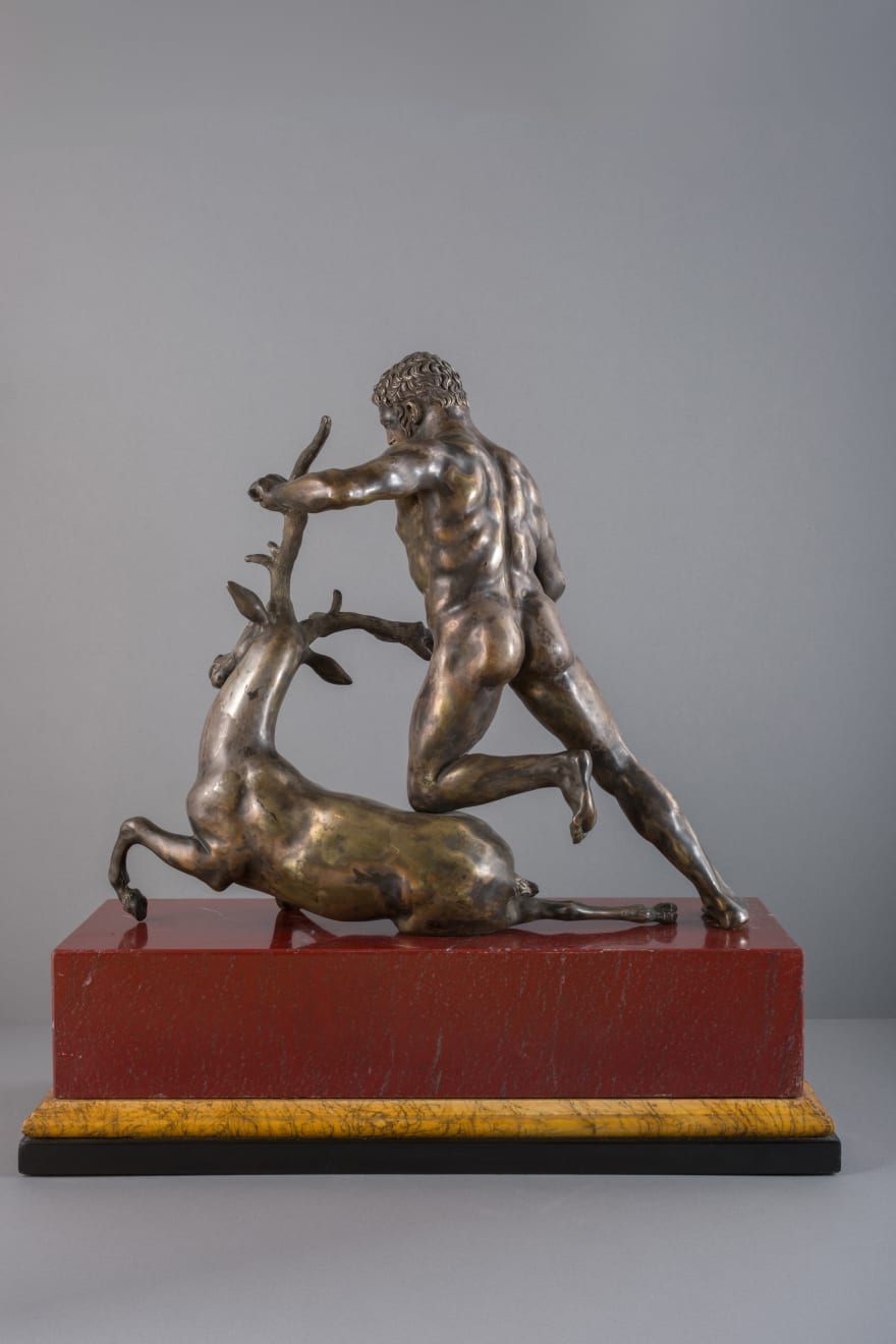 SILVER SCULPTURE HERCULES WITH DEER, Northern Italy, end of 19th Century