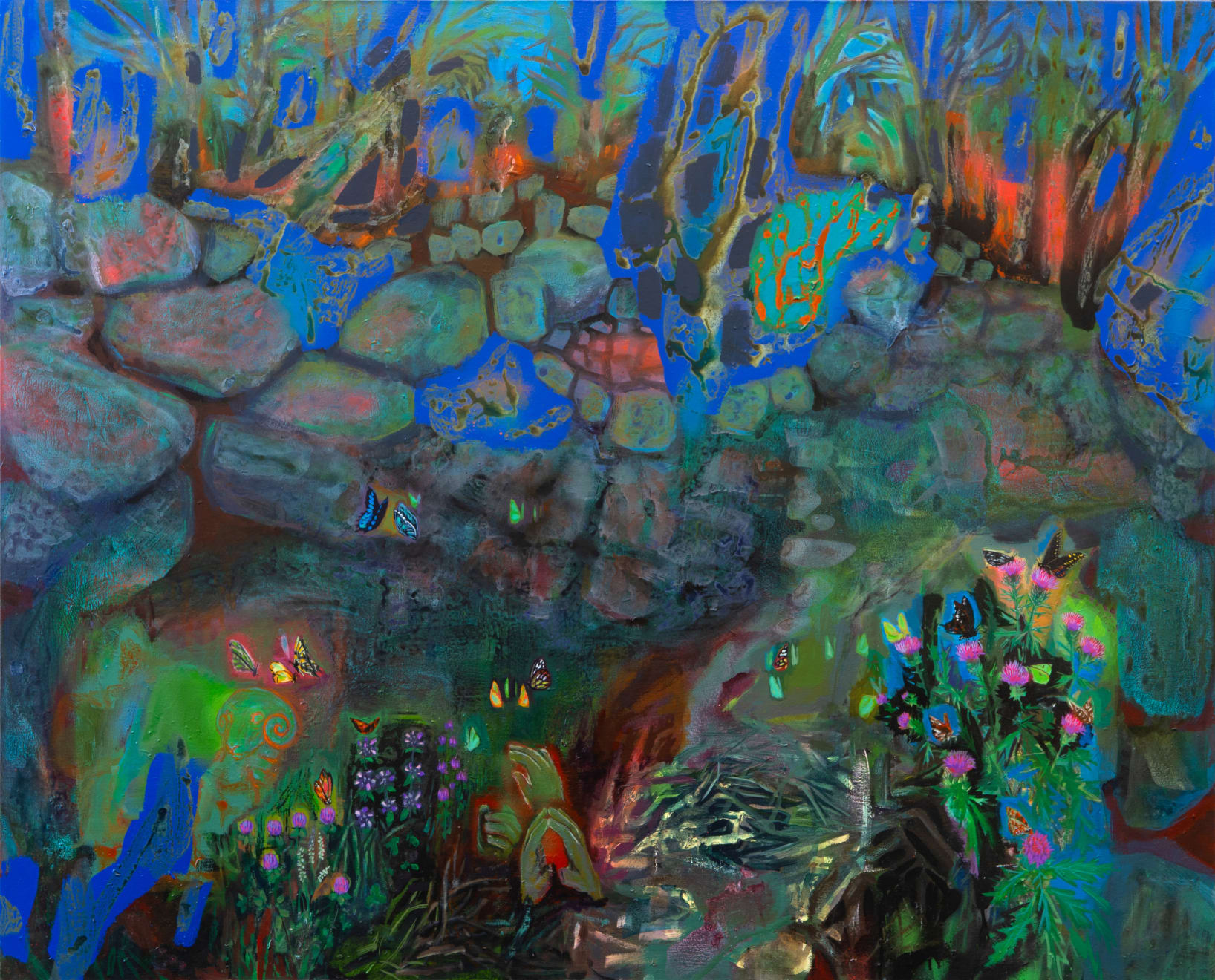 Jennifer Coates, Hands, Ram, Ditch Weeds, Butterflies, and Rocks, 2024