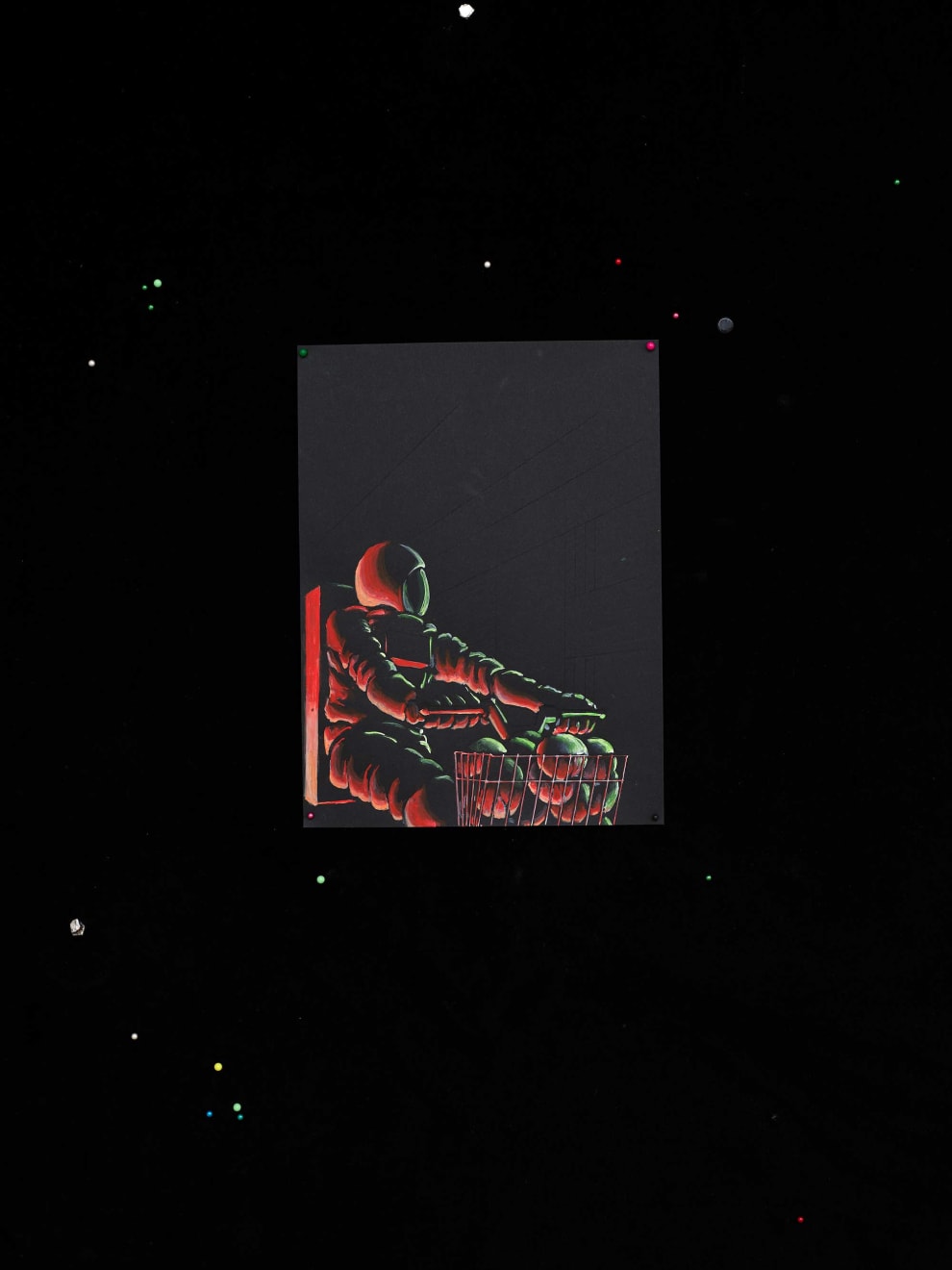 Luca Buvoli, Astrodoubt Arriving by Bike - Animation Drawing for Lesson 5 of "A Brief History of Time (Under Covid)" on Cosmic Panel, 2022