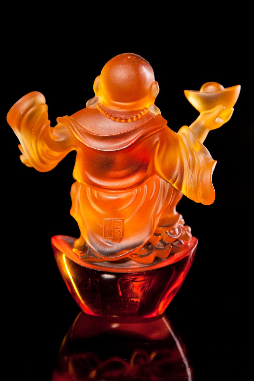 Jameson J Wood, Rare Lalique Orange Crystal Buddha, 1990's