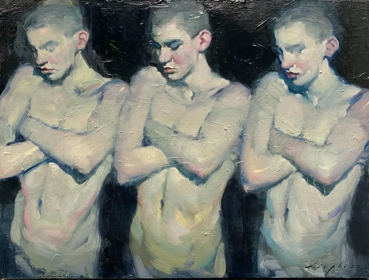 Malcolm Liepke, Three Men in Grey, 2022