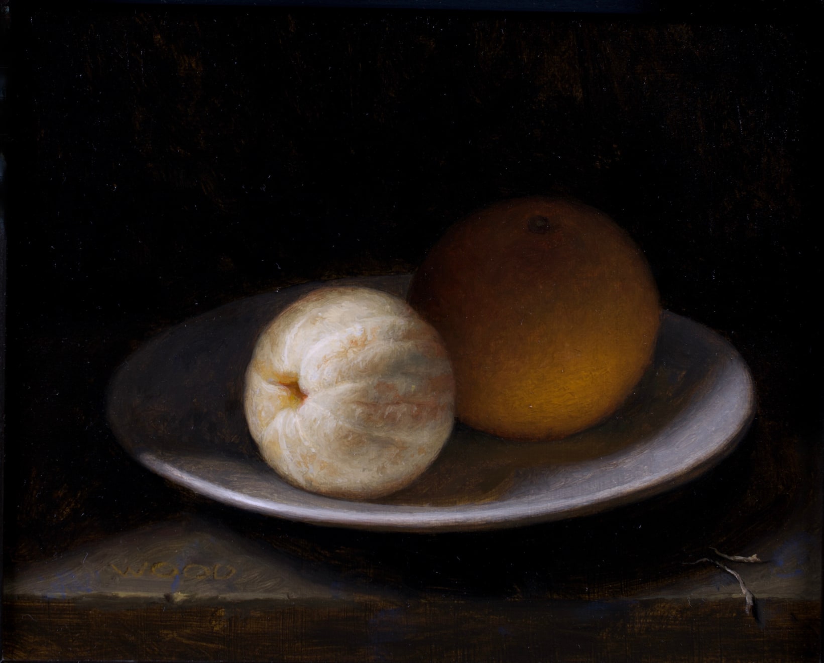 Justin Wood, Oranges on a plate, 2024