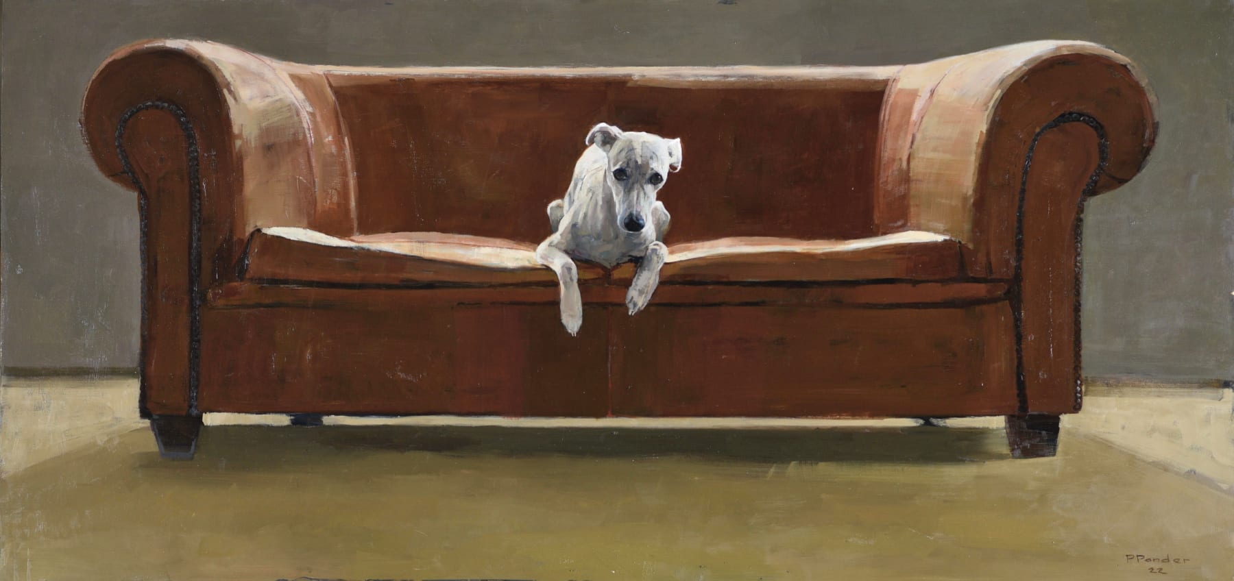 Pieter Pander, Whippet pup op bank, 2022