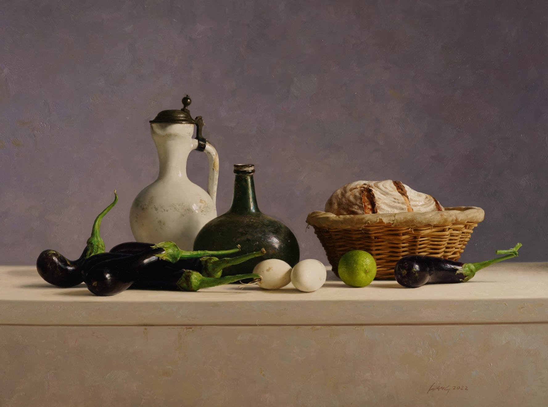 Qiangli Liang, Witte kan met aubergine en brood, 2021