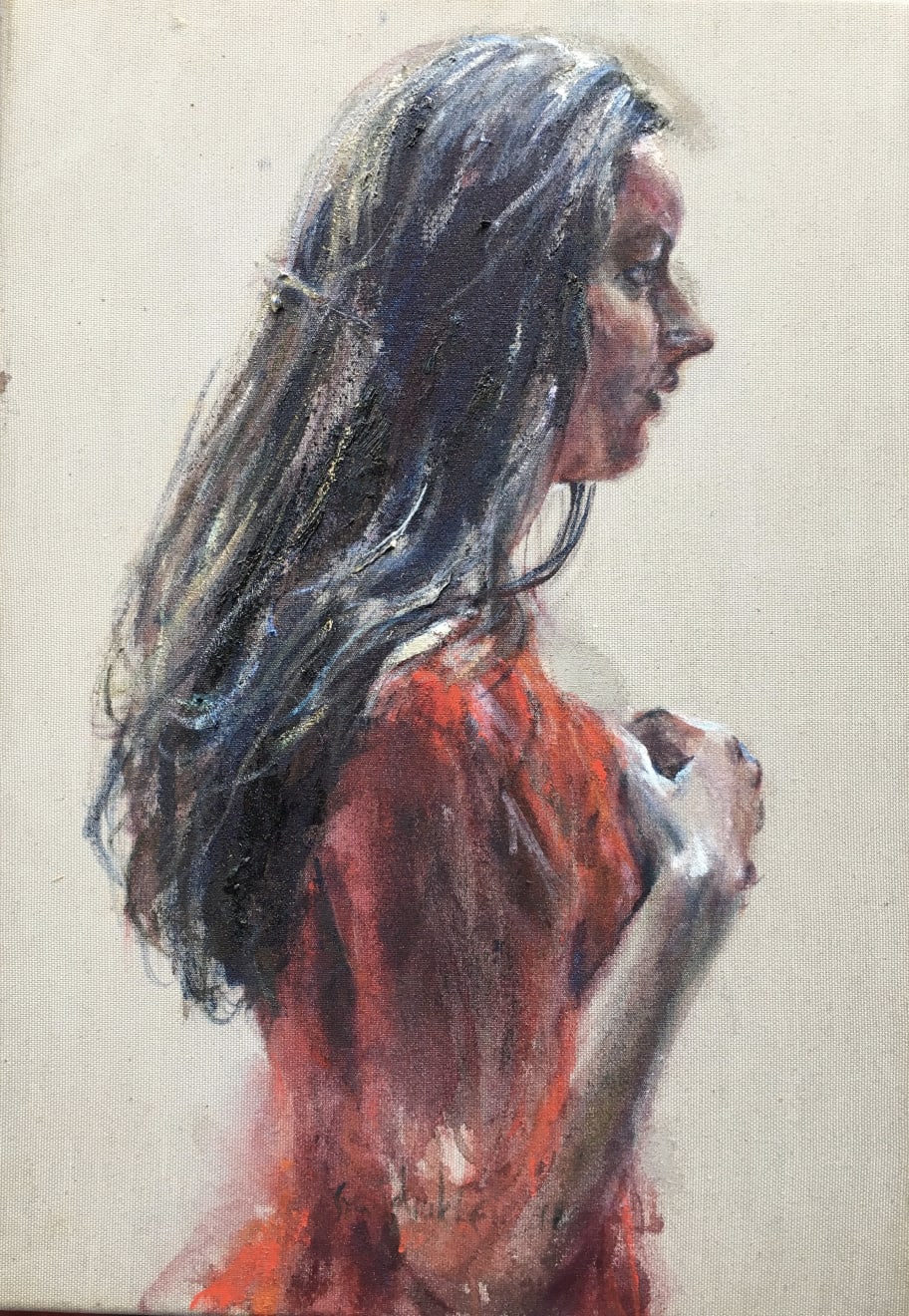 Sam Drukker, Vrouw met rode jurk, 2018