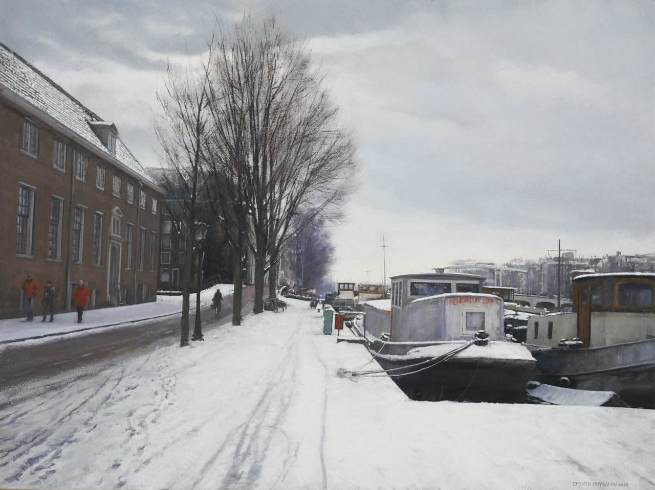 Gerard Huysman, Boten aan besneeuwde kade, 2023