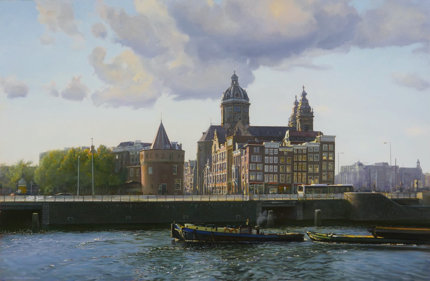 Gerard Huysman, Gezicht op de Prins Hendrikkade en St Nicolaaskerk, 2023