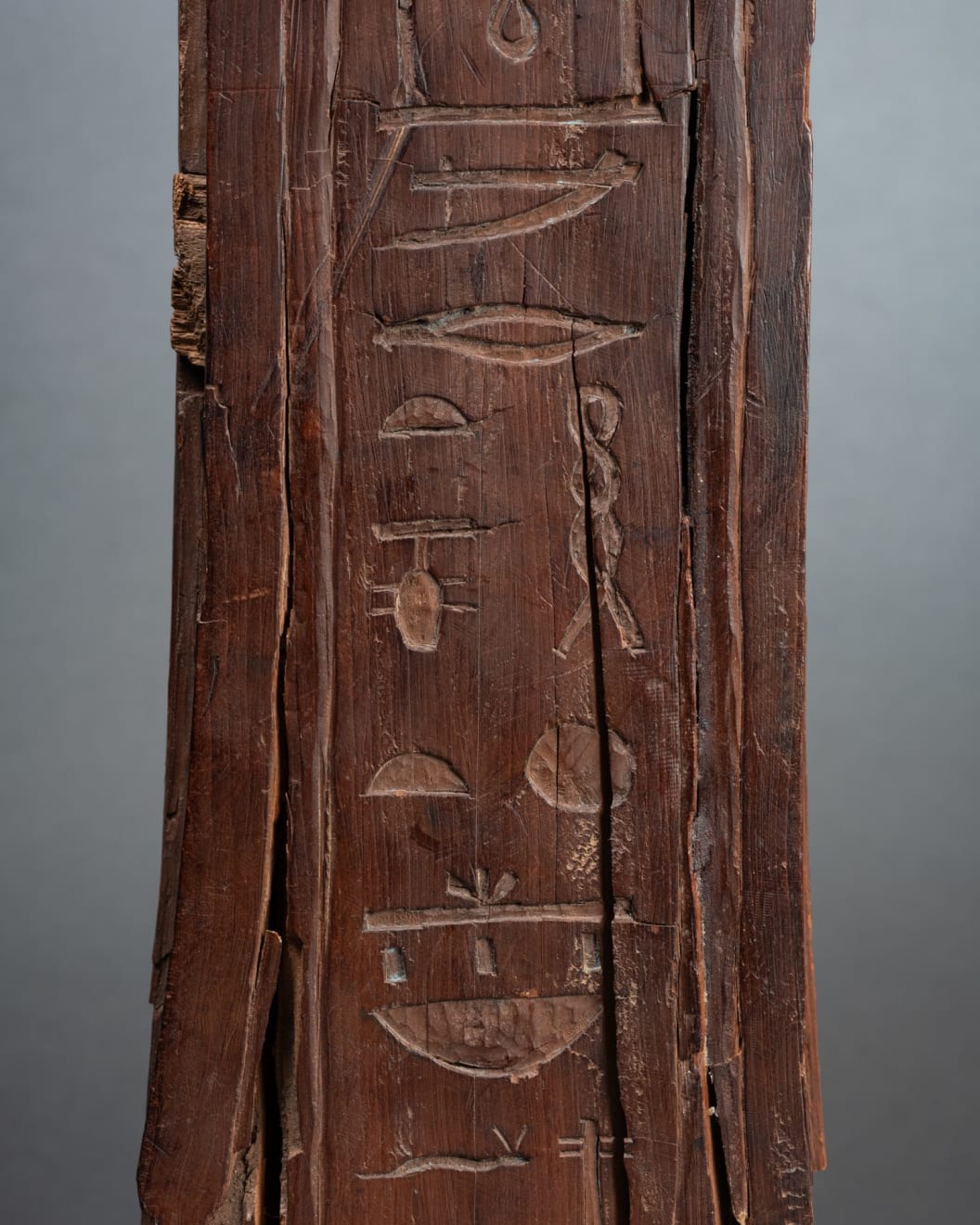 Ancient Egyptian Fragments, Re-united wooden fragments of the coffin of the Samaref Priest Horudja, 664-525 B.C