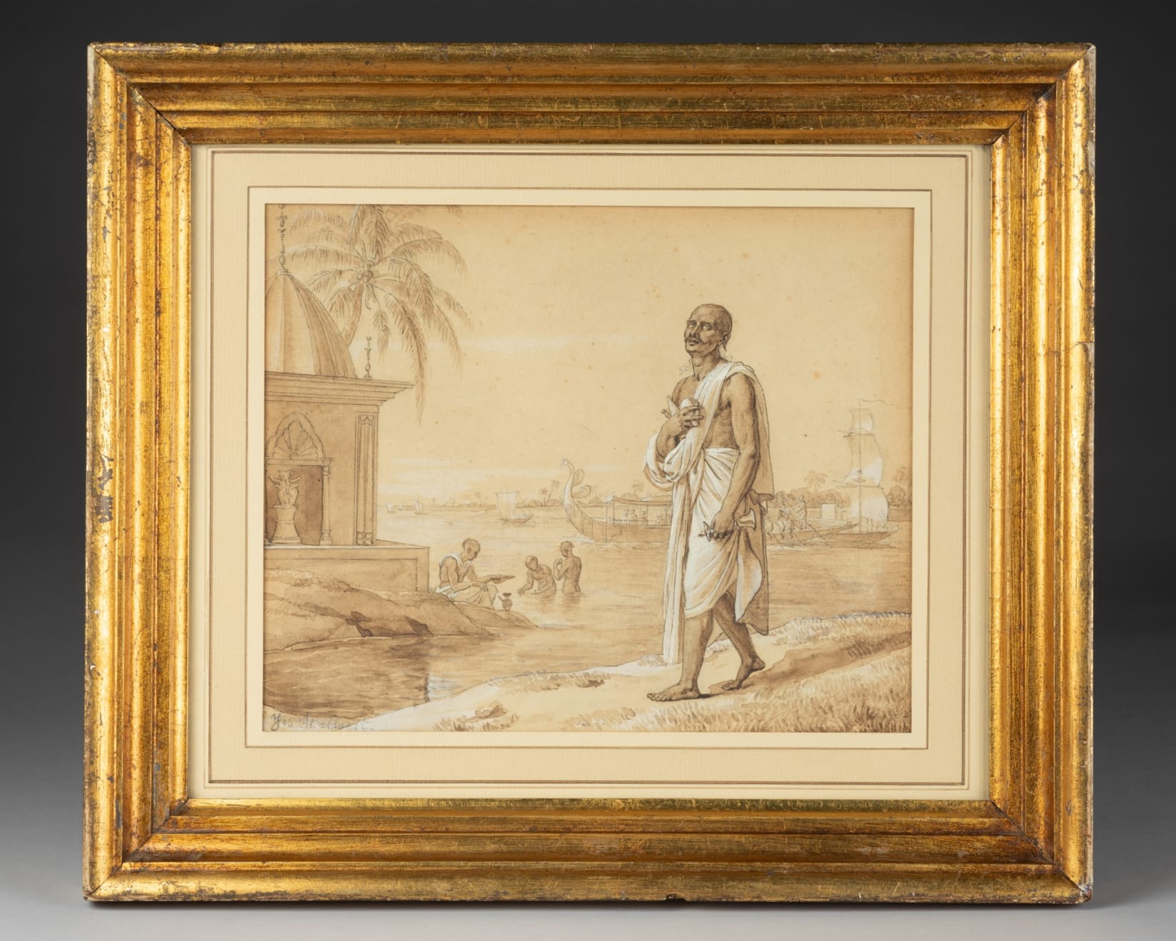 Joseph Stallaert (1825-1903), VU SUR LE GANGE EN INDE, 19th century