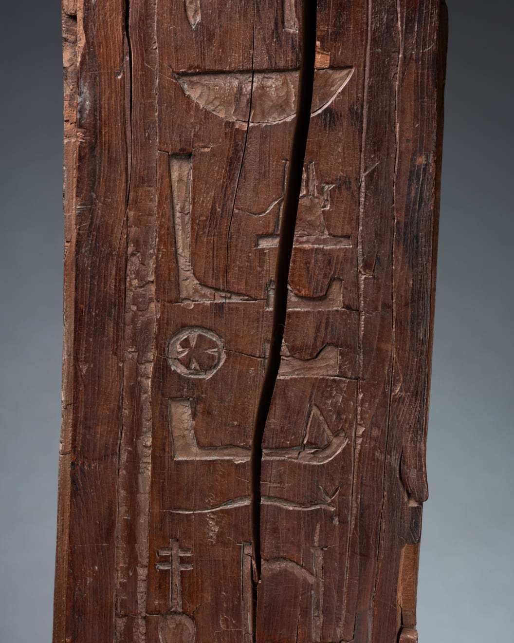 Ancient Egyptian Fragments, Re-united wooden fragments of the coffin of the Samaref Priest Horudja, 664-525 B.C
