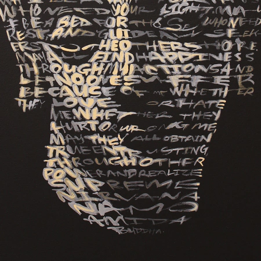 David Hollier, Buddha (Text: Metta Karuna Prayer), 2018