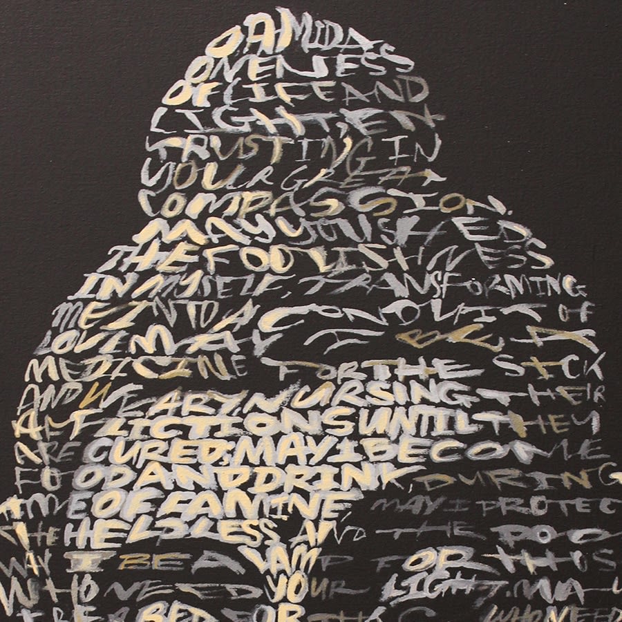 David Hollier, Buddha (Text: Metta Karuna Prayer), 2018