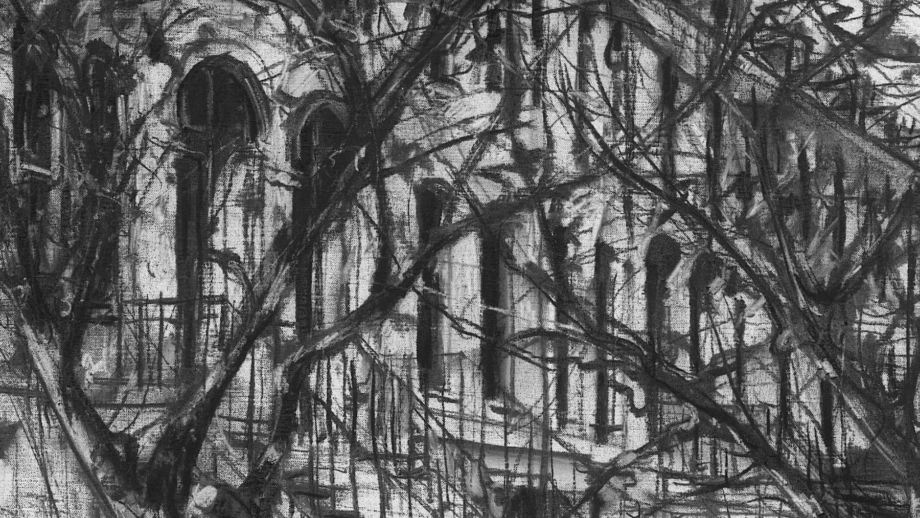 Gerard_Byrne_Magnolia_Blossom_on_Dartmouth_Square_contemporary_impressionism_charcoal_detail