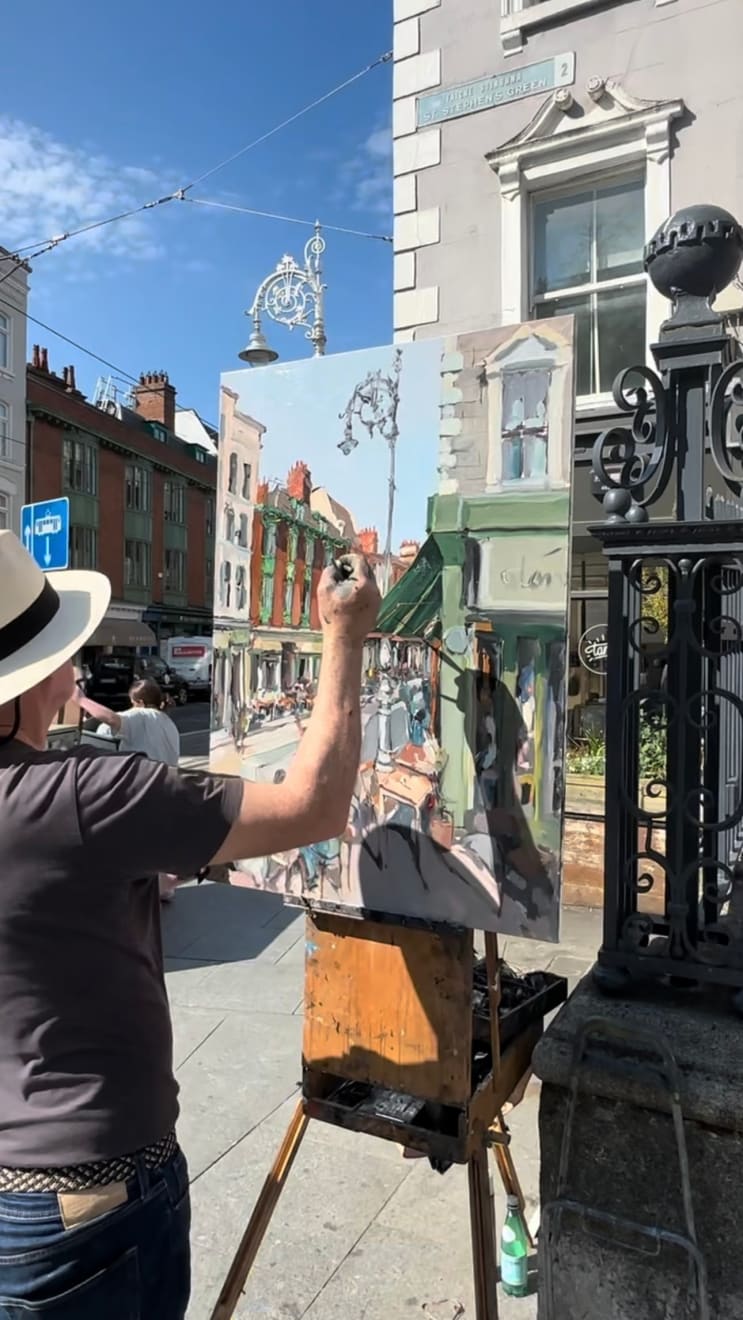 Gerard-Byrne-Joyful-Day-on-Dawson-Street-Dublin-irish-modern-impressionism-plein-air-painting-Dublin