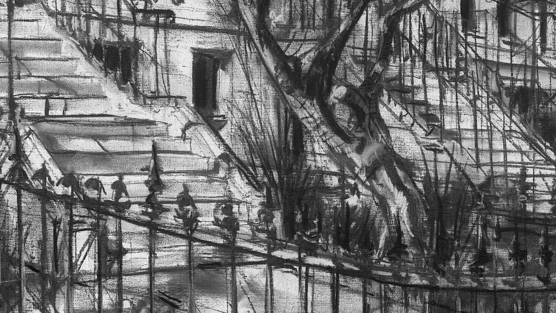 Gerard_Byrne_Magnolia_Blossom_on_Dartmouth_Square_contemporary_impressionism_charcoal_detail