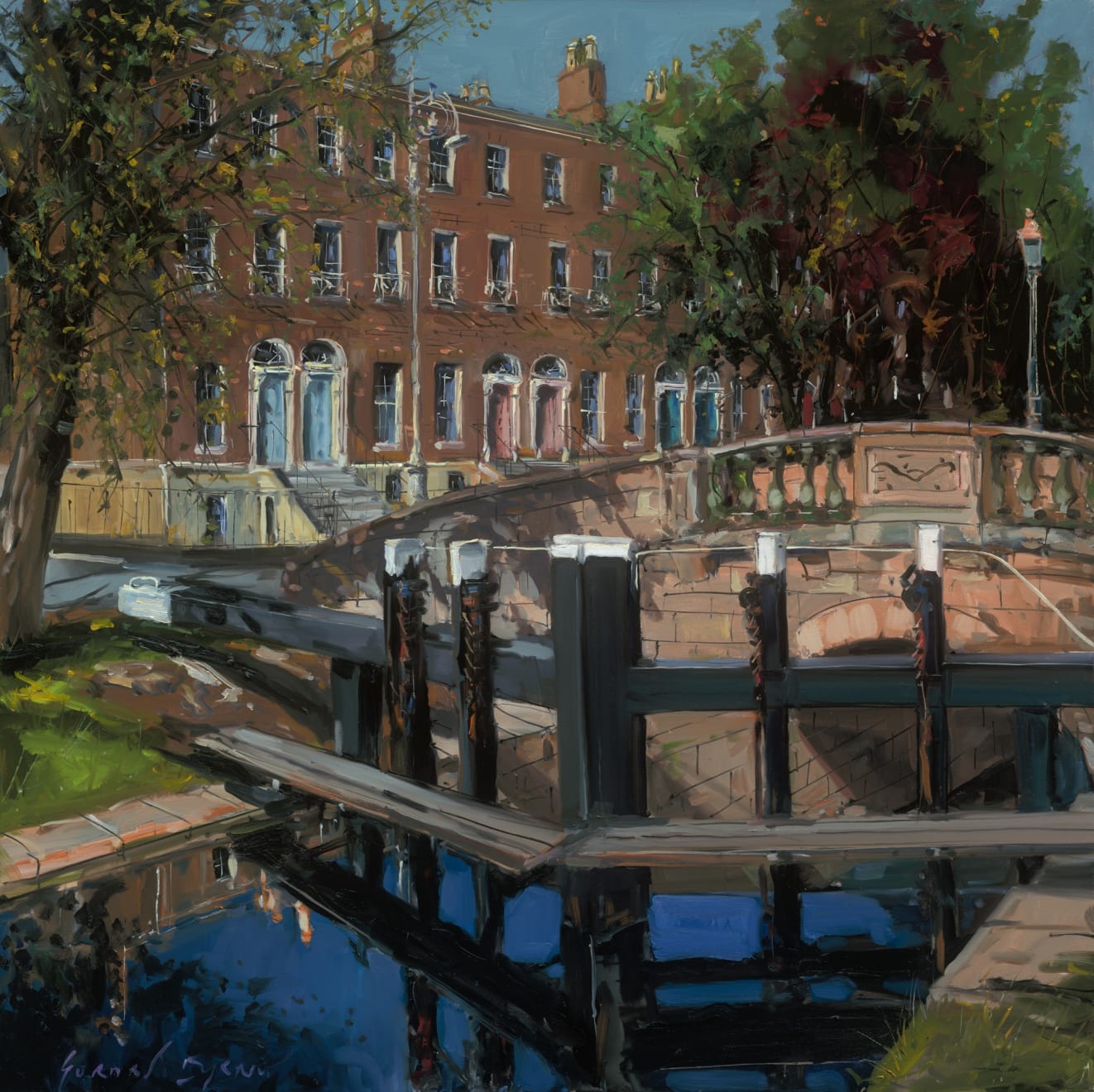 Gerard-Byrne-Autumnal-Walk-Canal-Lock-at-Percy-Place-modern-irish-impressionism-art-gallery-Dublin-Ireland