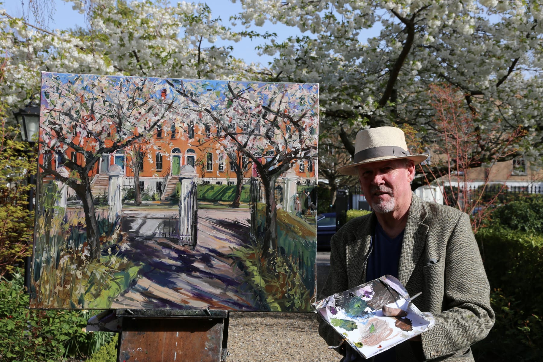 Gerard_Byrne_painting_plein_air_The_Secret_Garden_No_61_Wellington_Road_Dublin_modern_impressionism