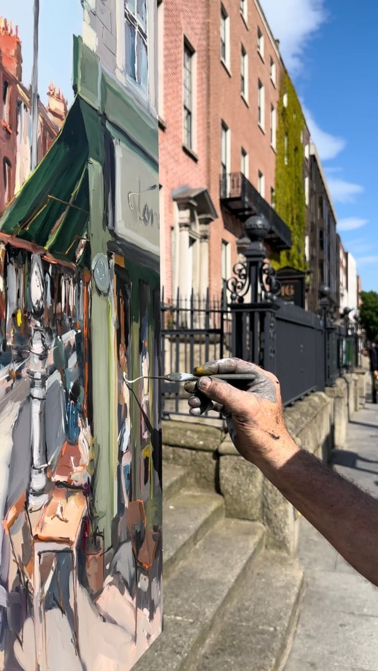 Gerard-Byrne-Joyful-Day-on-Dawson-Street-Dublin-irish-modern-impressionism-plein-air-painting-Dublin