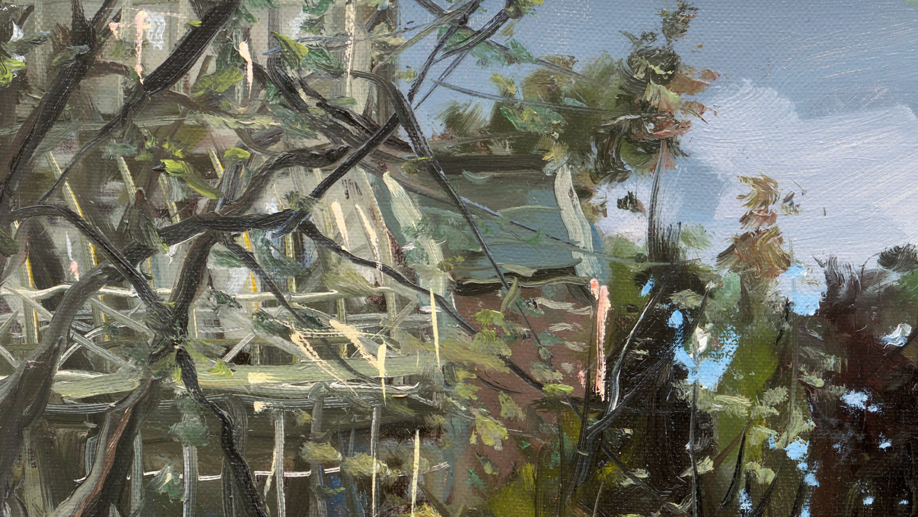 Gerard_Byrne_Curvilinear_Range_in_the_Evening_Sun_modern_irish_impressionism_fine_art_gallery_Dublin_Ireland_painting_detail