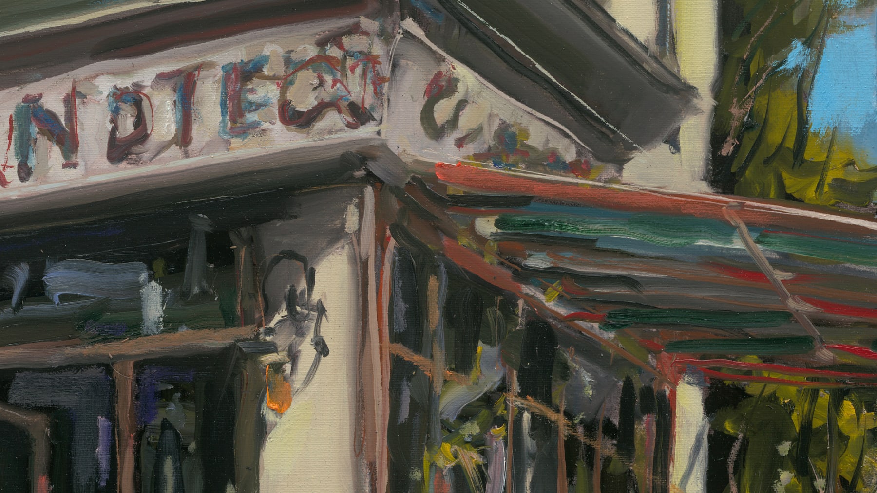 Gerard_Byrne_Sunkissed_The_Corner_Note_Cafe_Dalkey_modern_irish_impressionism_painting_detail_fine_art_gallery_Dublin_Ireland