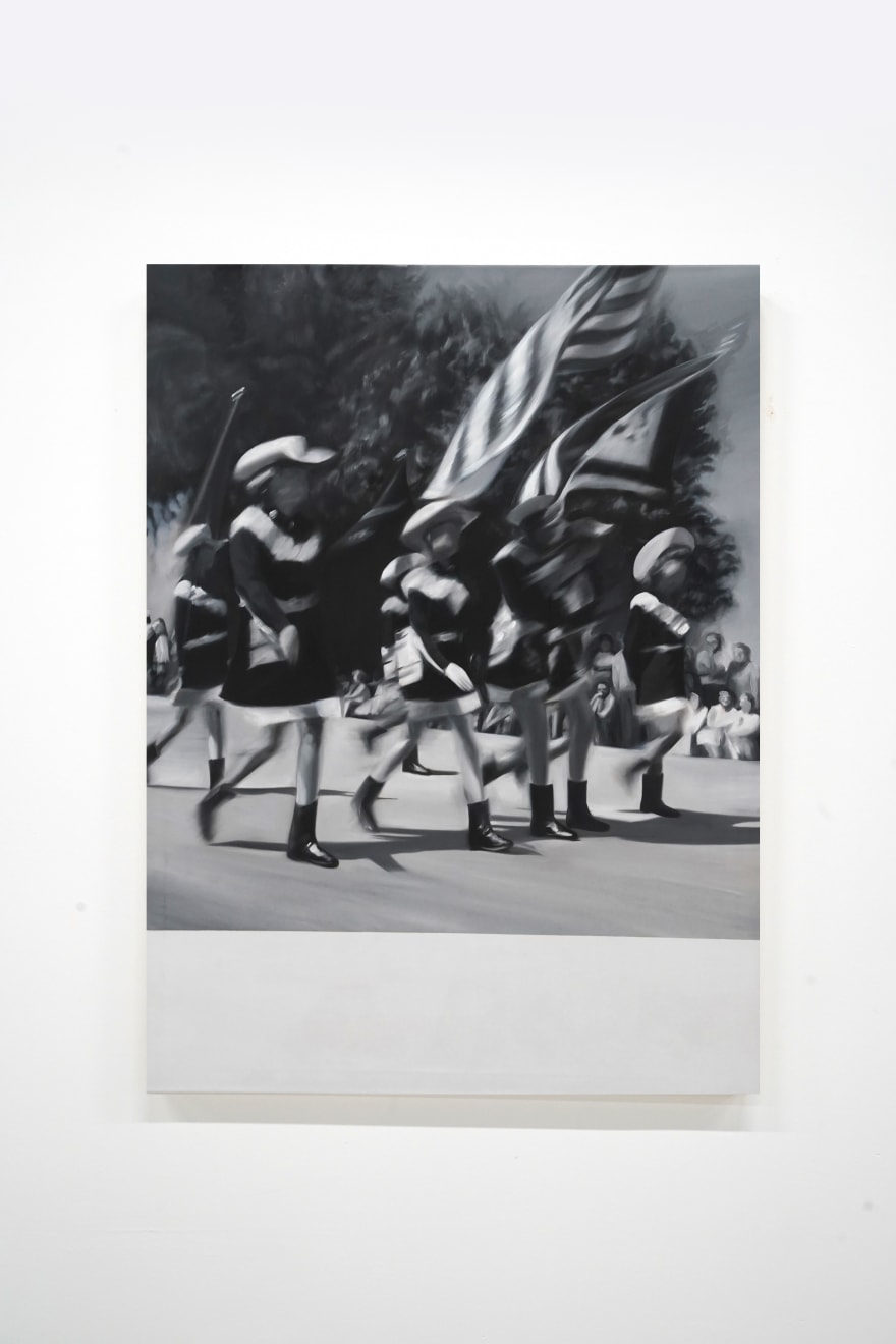 black and white painting of a parade