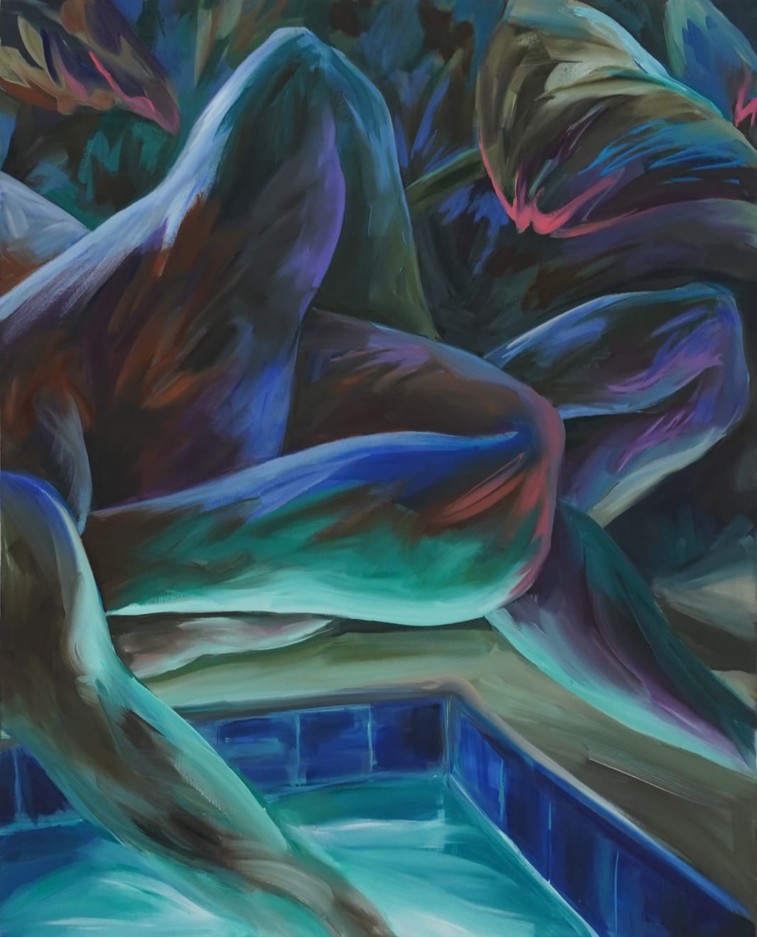 abstract painting of legs by a pool of water