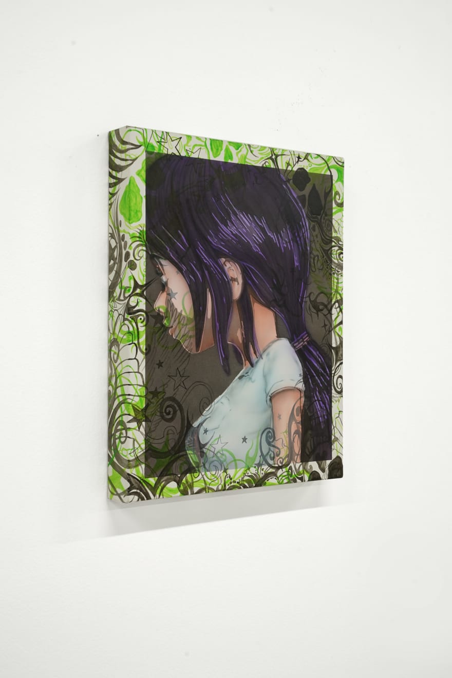 painting of an anime girl with green border by Mia Scarpa