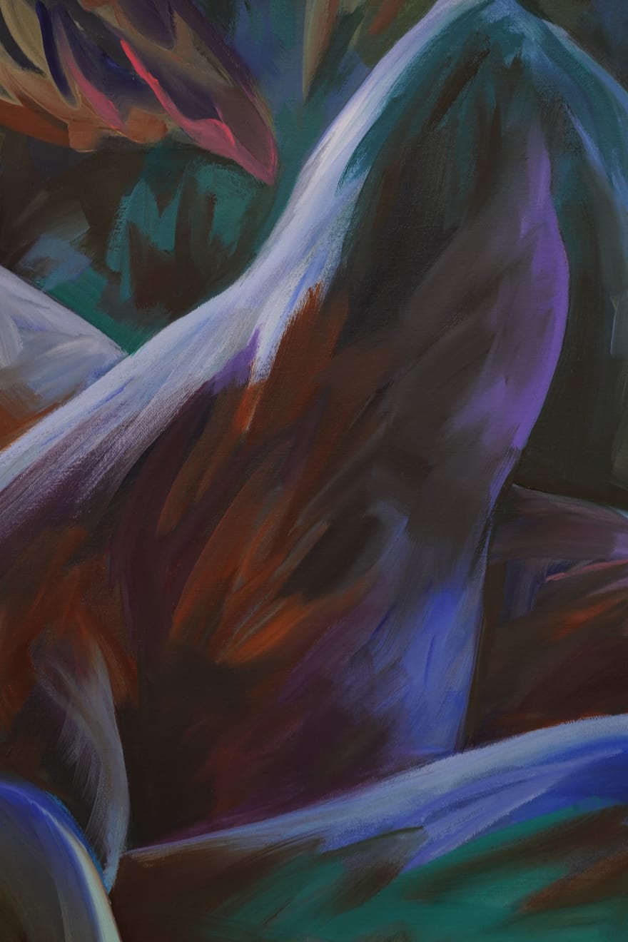 abstract painting of legs by a pool of water
