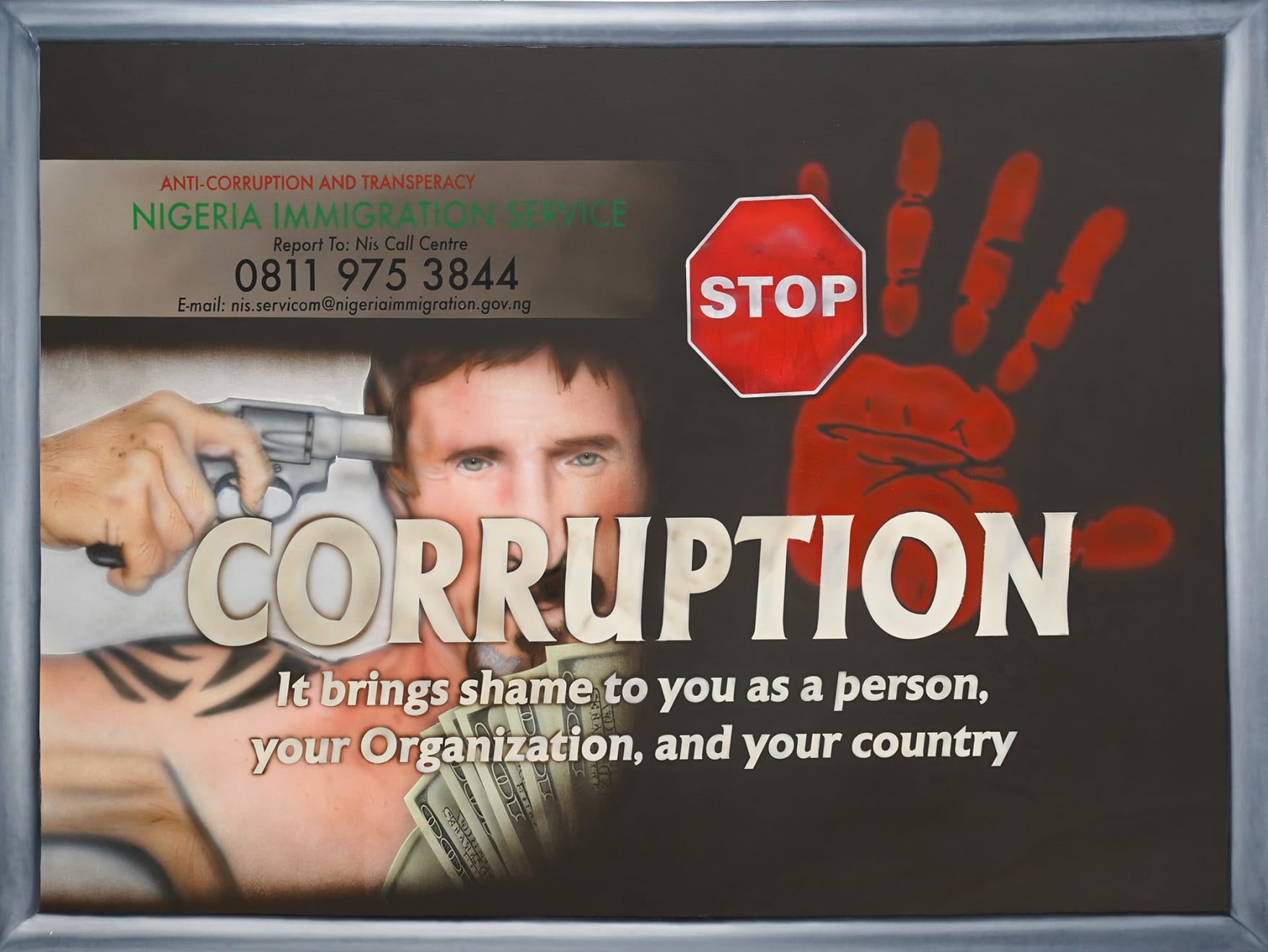 painting of a corruption sign