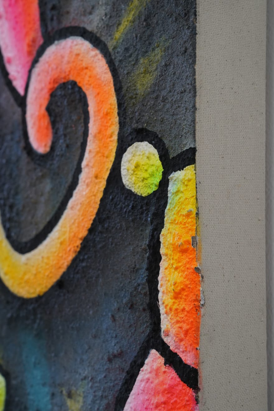 painting of saint mary with abstract images on top by Ozzie Juarez