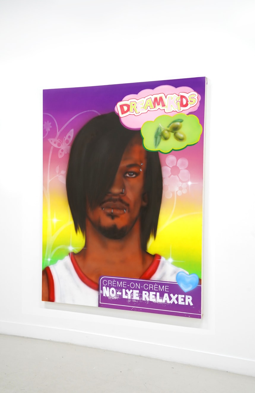 painting of jimmy butler with his hair straightened as the cover of a beauty product box