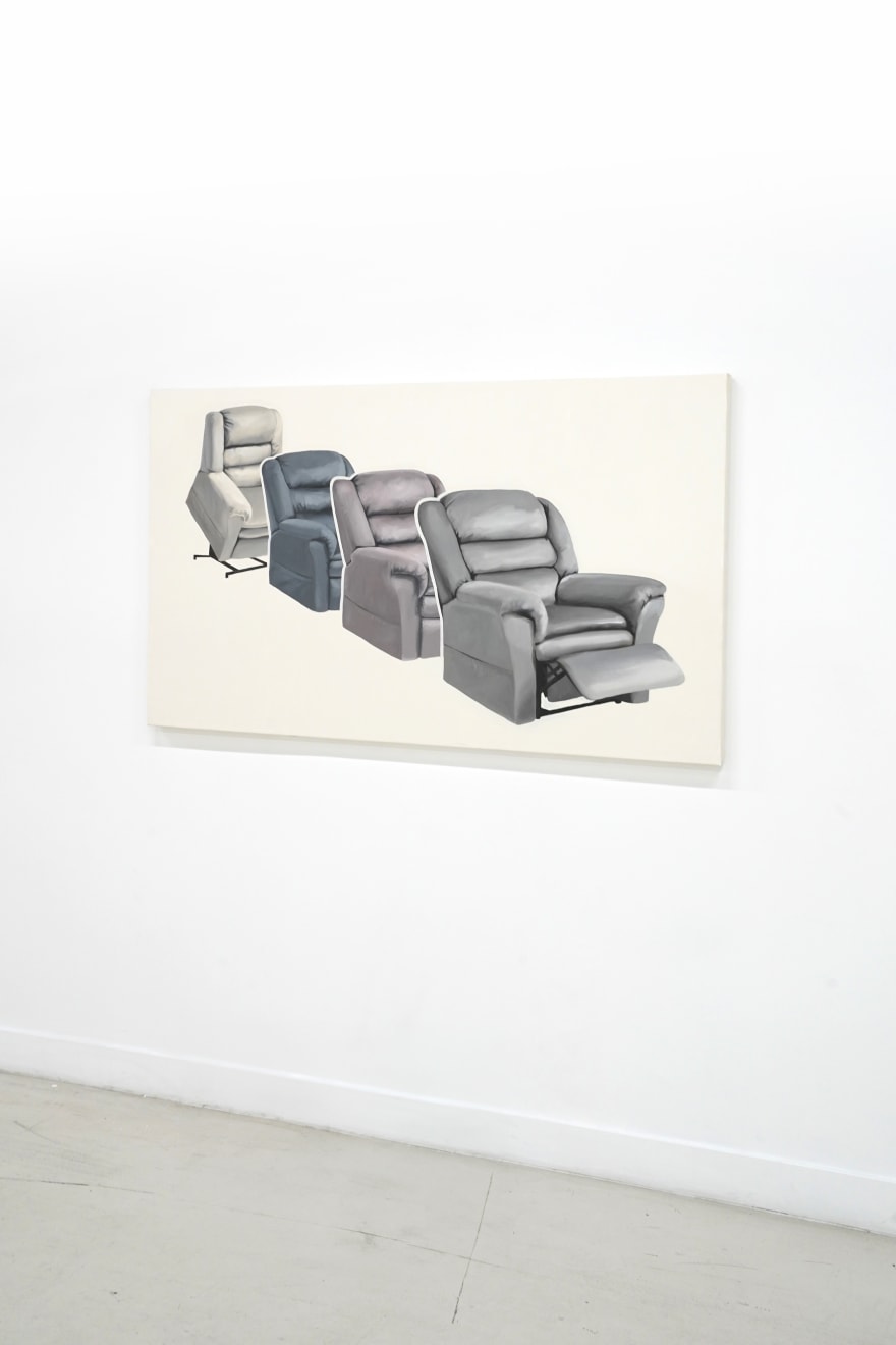 painting of a row of lazy boy armchairs on a cream colored background
