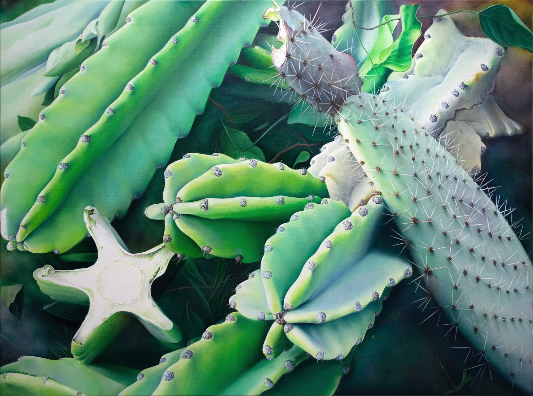photorealistic painting of a group of cacti