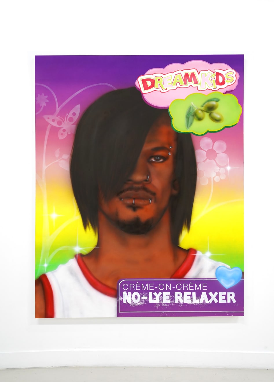painting of jimmy butler with his hair straightened as the cover of a beauty product box