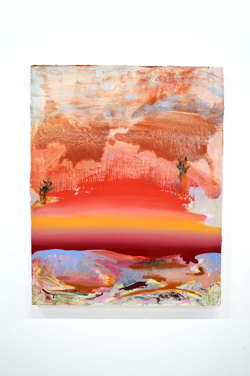 abstract pink and orange paintintg of a landscape