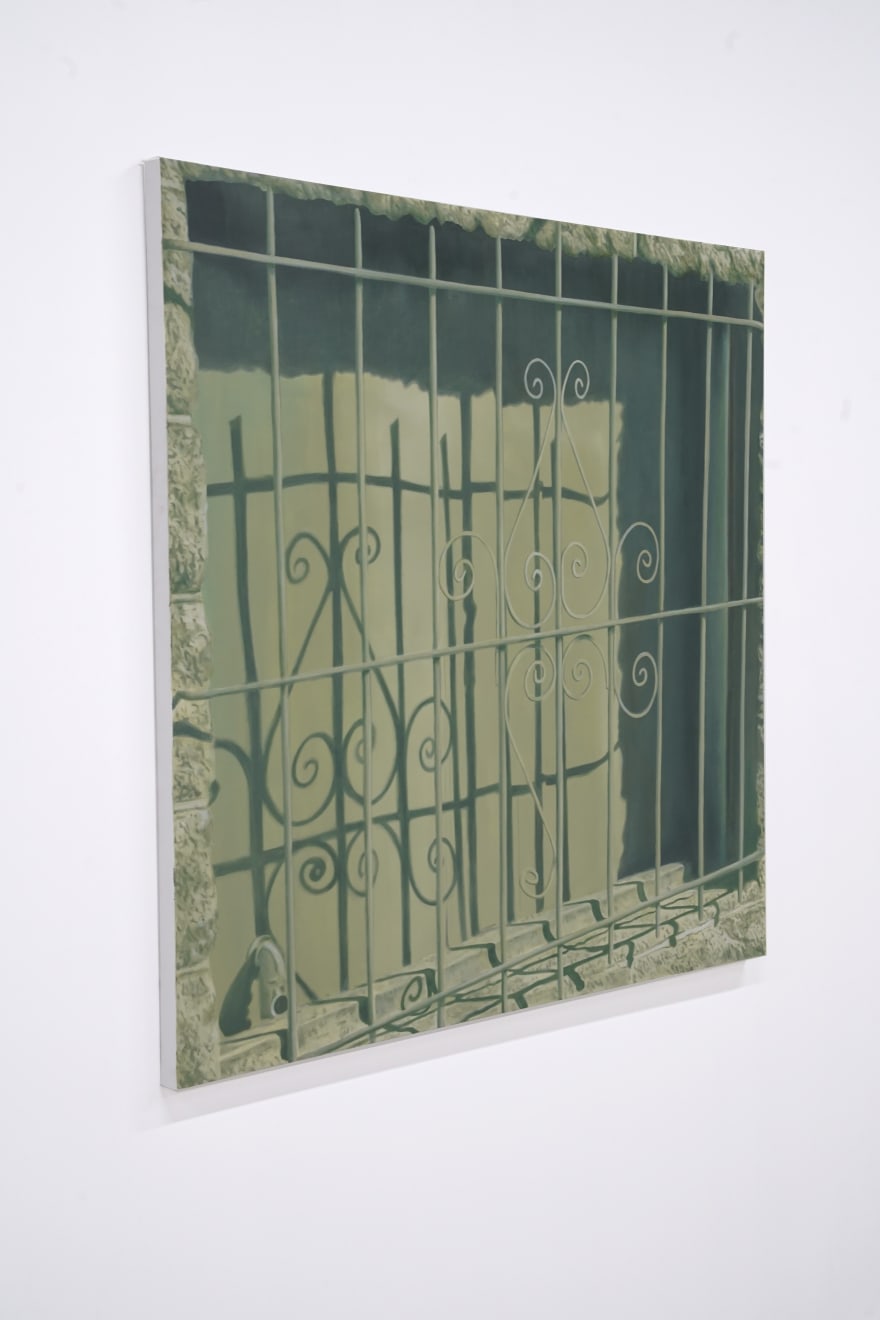 painting of a green fence by Morgan Corbitt