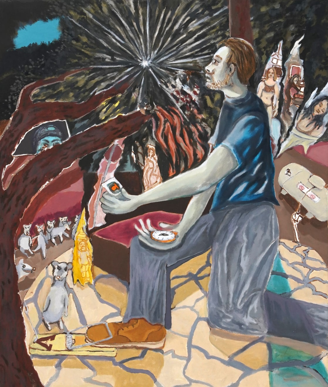 painting of a man feeding rats