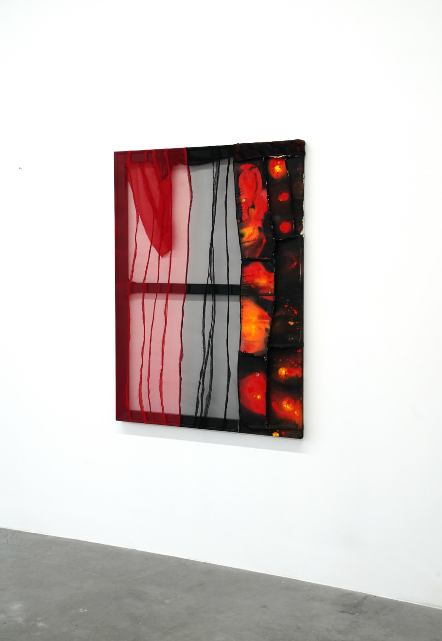 Abstract fabric work, red and black