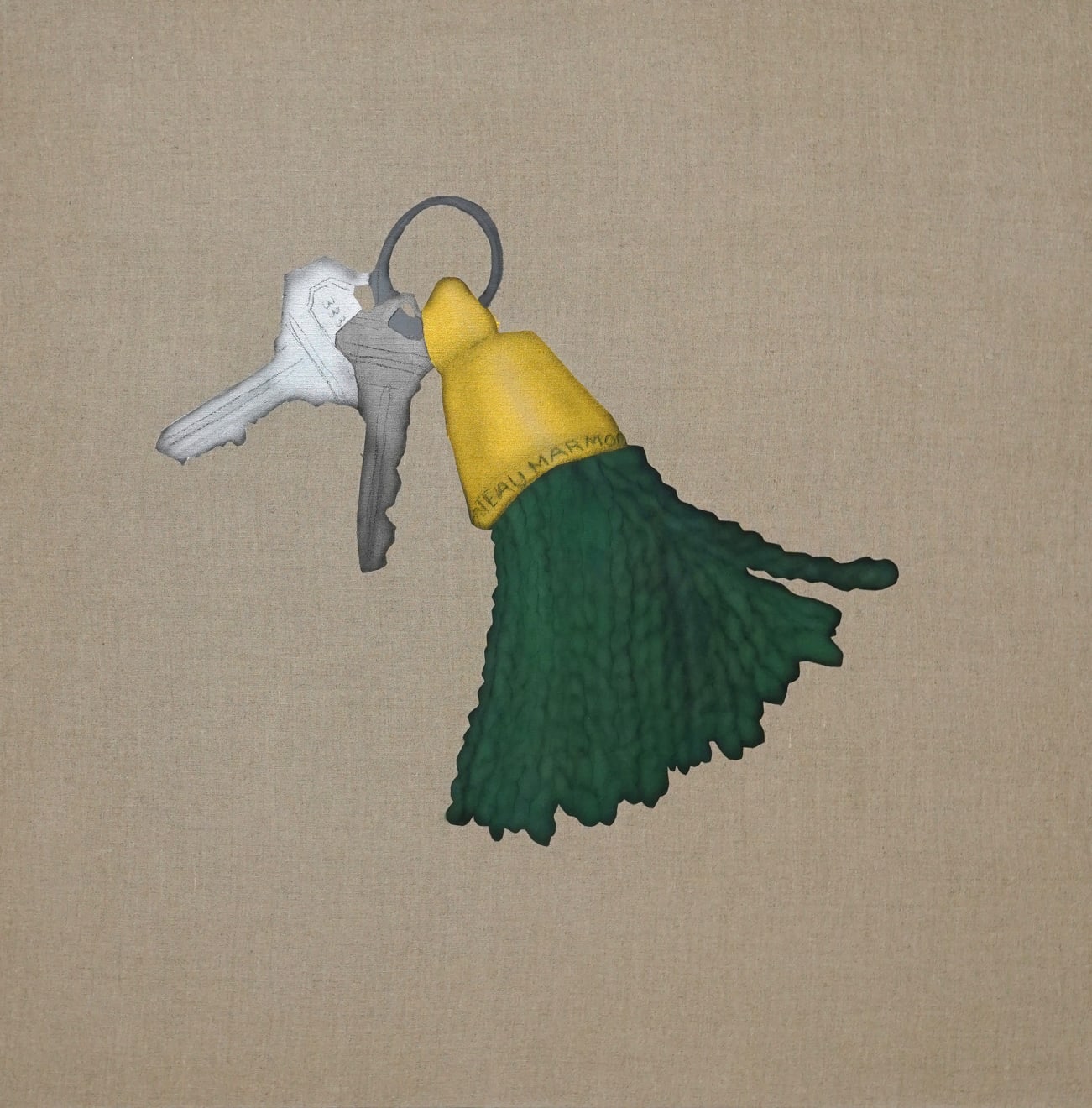 painting of a key with a green key chain
