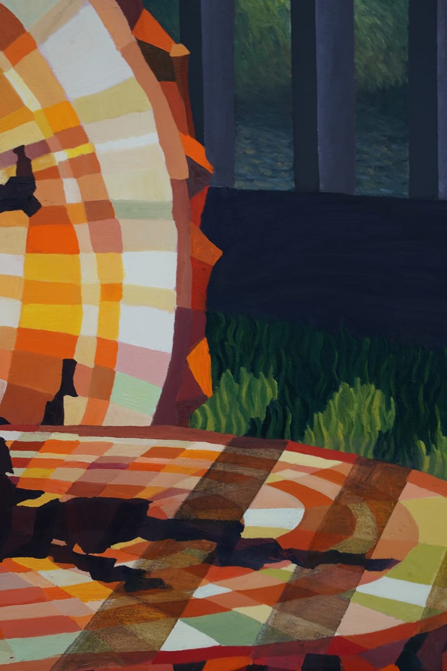 painting of a tree trunk cut up by Sally Jerome