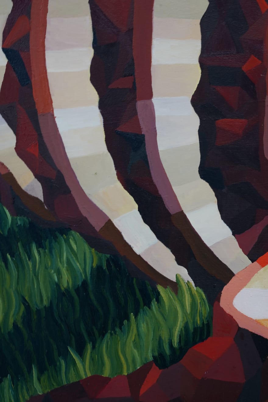 painting of a tree trunk cut up by Sally Jerome