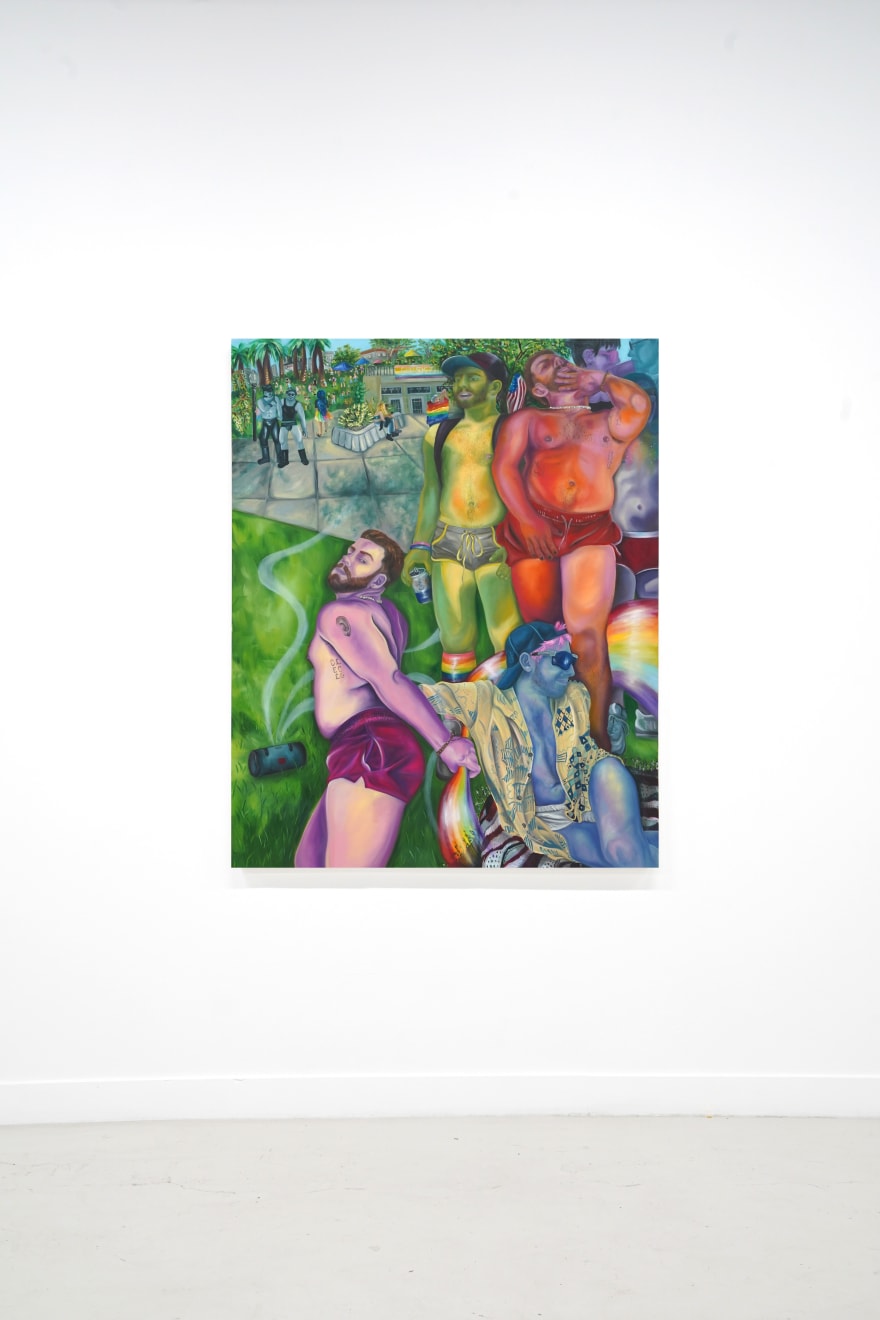 colorful painting of men dancing in a park by Brea Weinreb