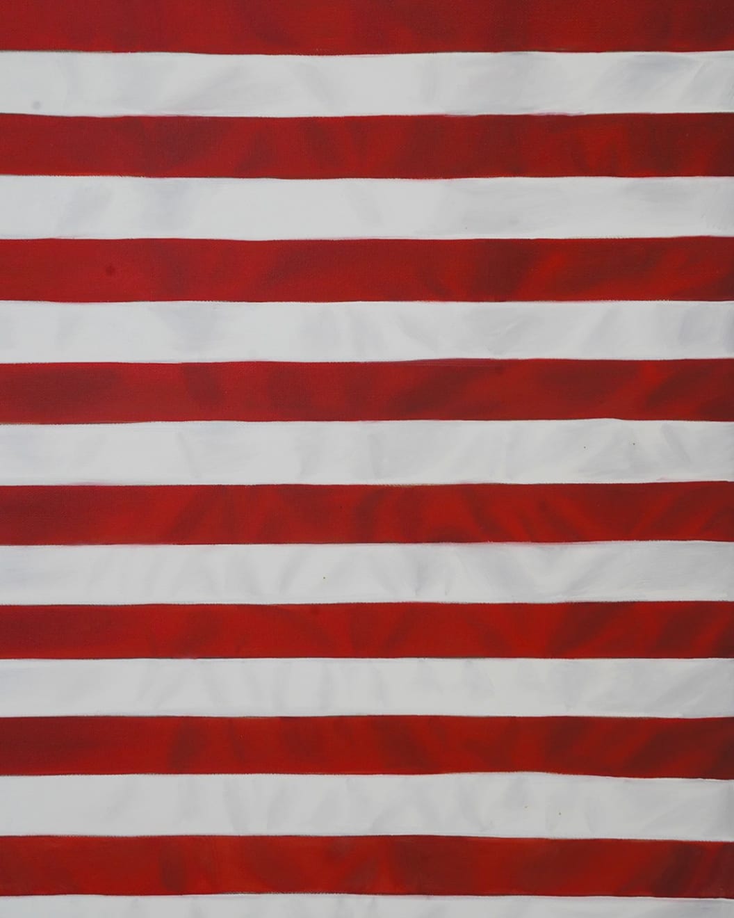 painting of an American Flag with extra red stripes making it longer