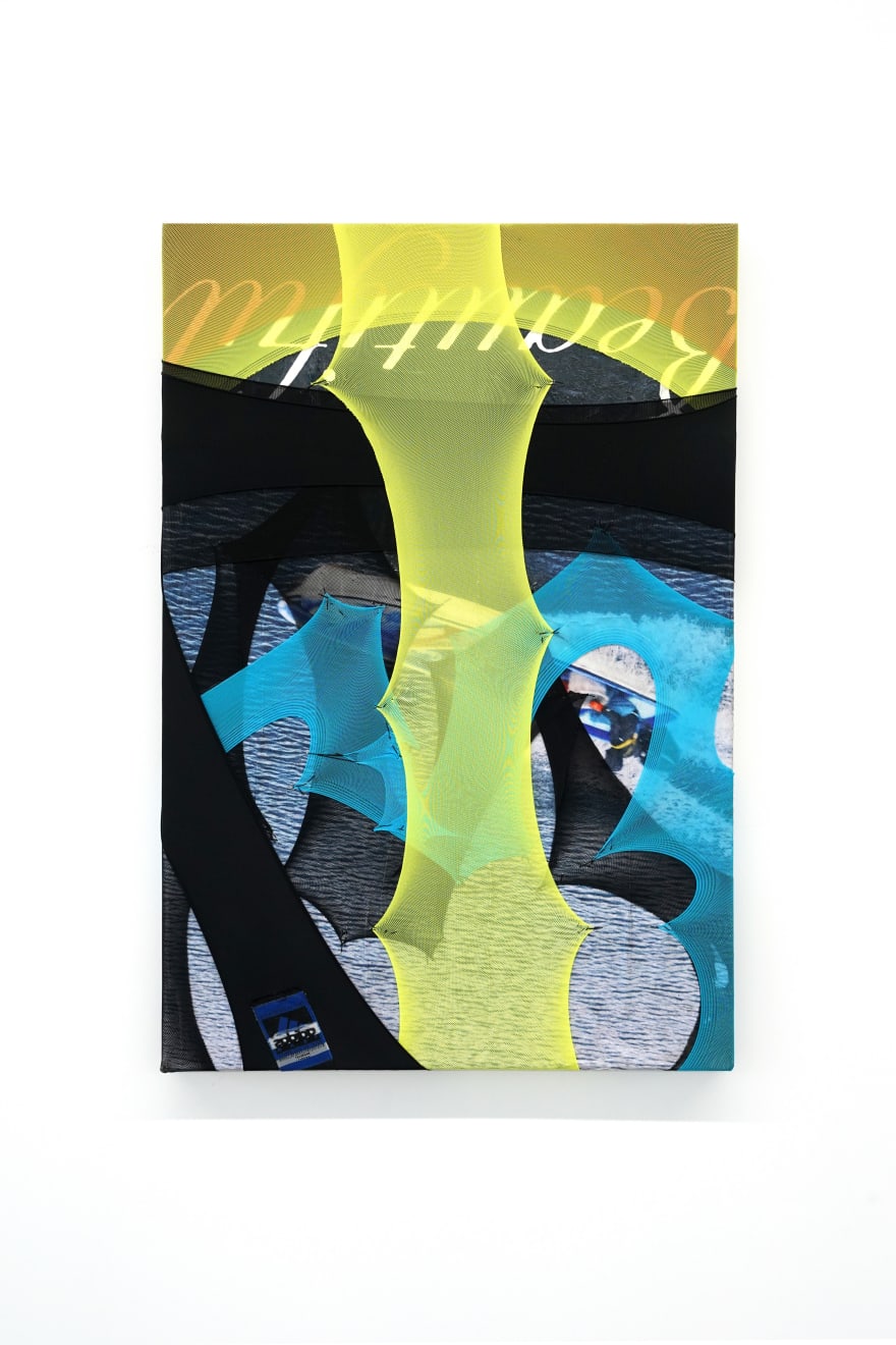 abstract fabric artwork including a text that says 