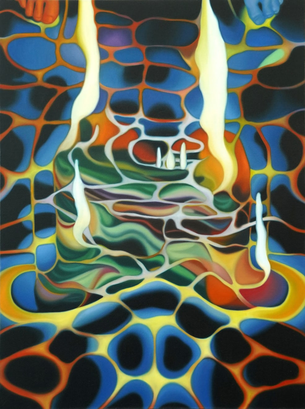 abstract painting of flames in a pond