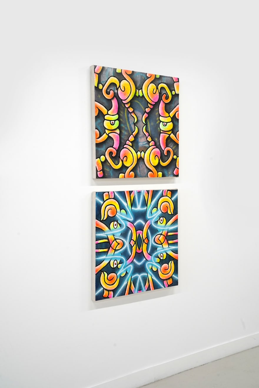 painting of saint mary with abstract images on top by Ozzie Juarez