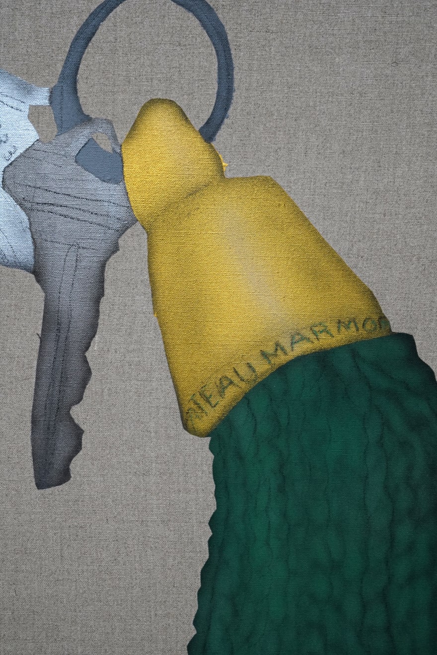 painting of a key with a green key chain