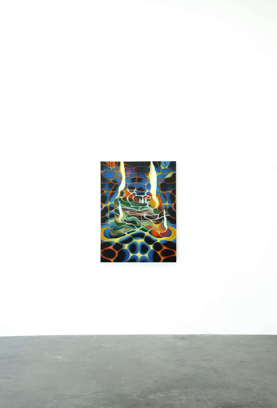 abstract painting of flames in a pond