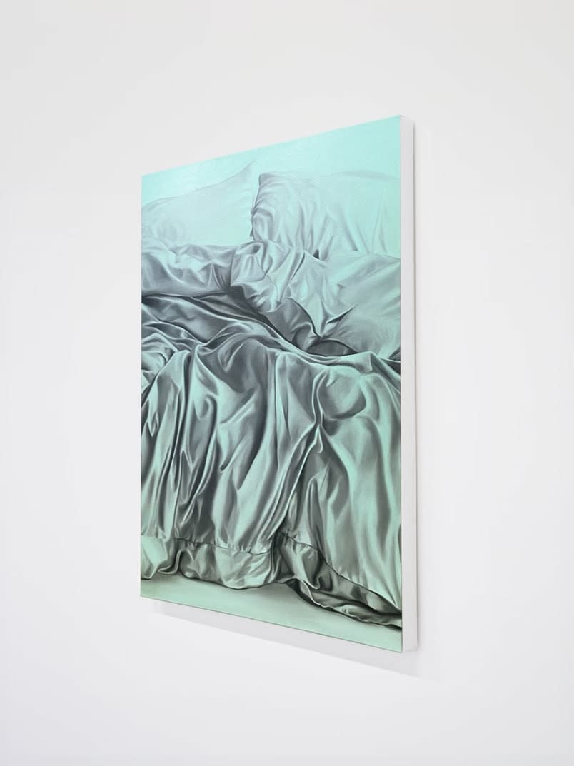 painting of bedding in blue