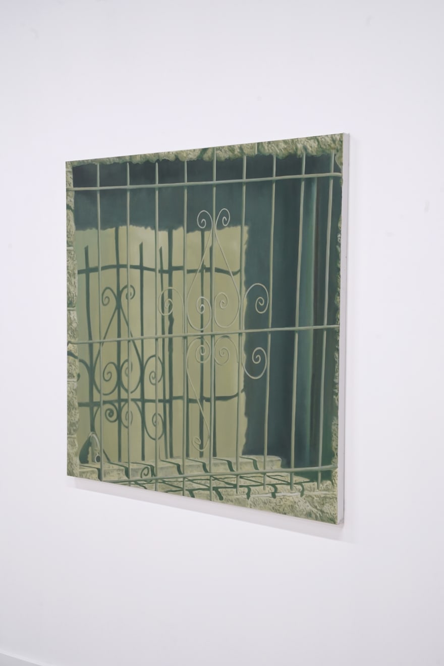 painting of a green fence by Morgan Corbitt